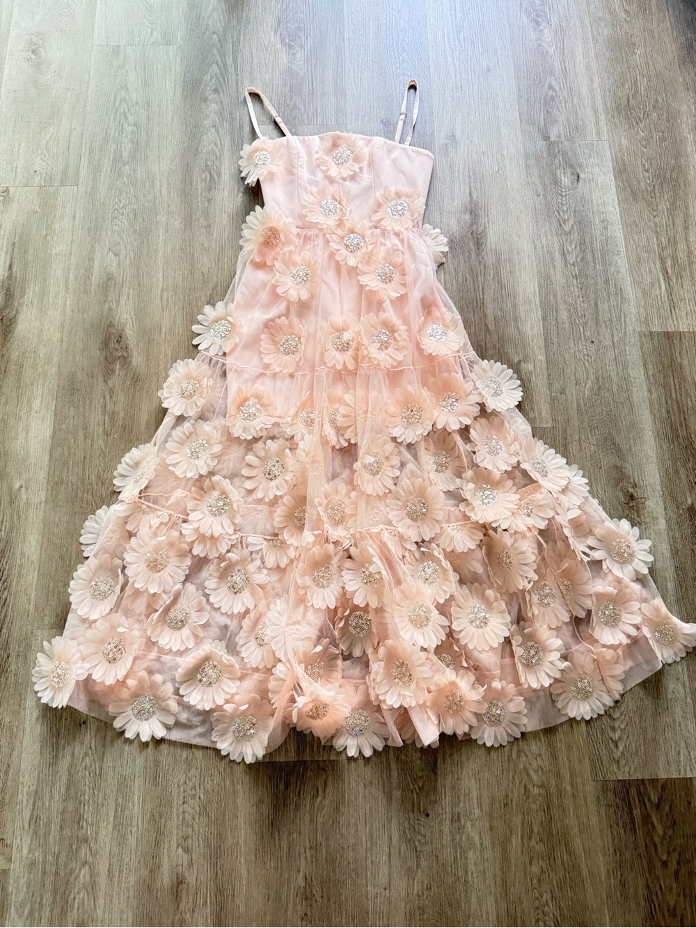 helsi audrey light peach pink 3d floral applique tulle midi dress size XS NEW